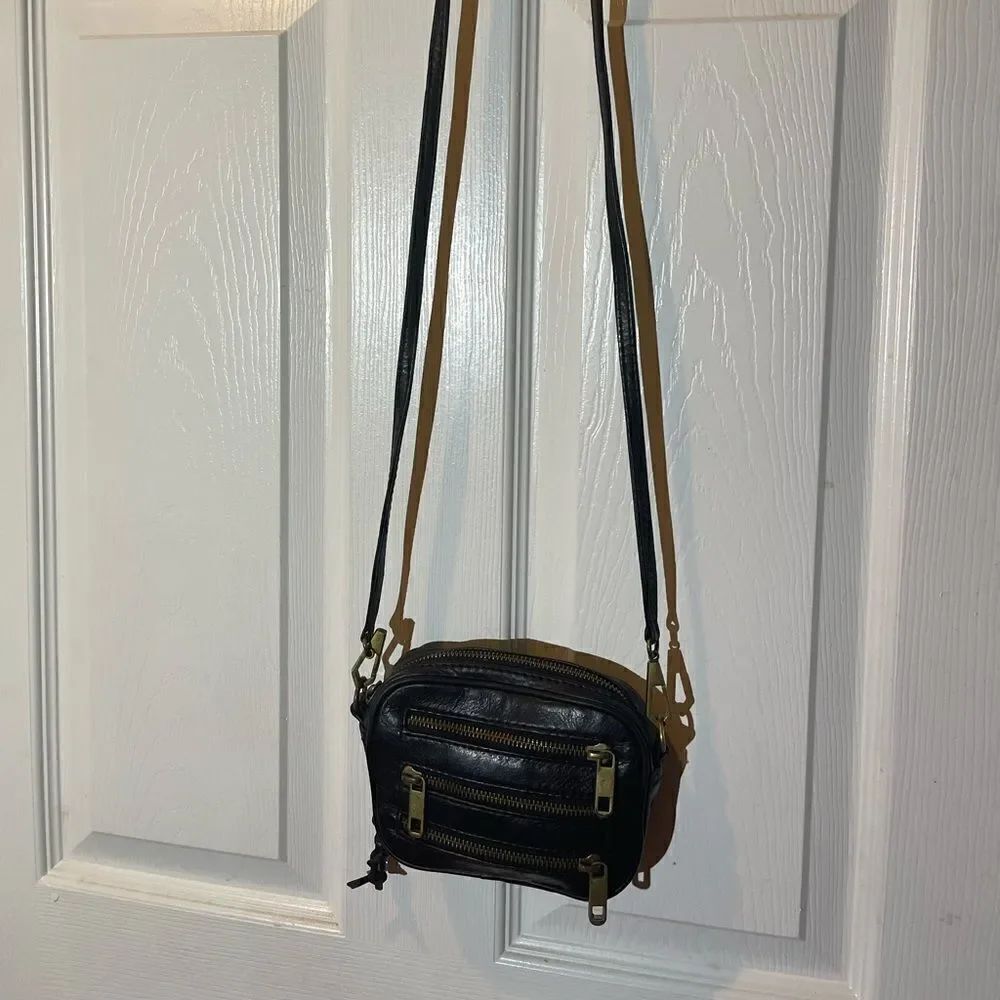 Rebecca Minkoff leather Black mini crossbody bag with antique gold hardwares